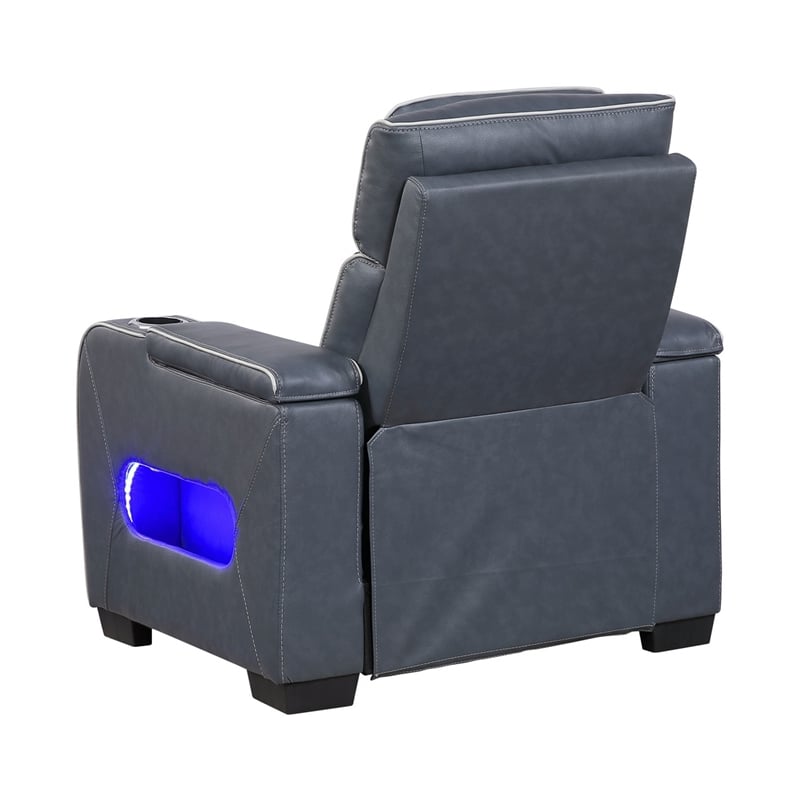 Cyrus Power Recliner- Headrest- Heat Massage- USB Ports- LED- Blue Leather