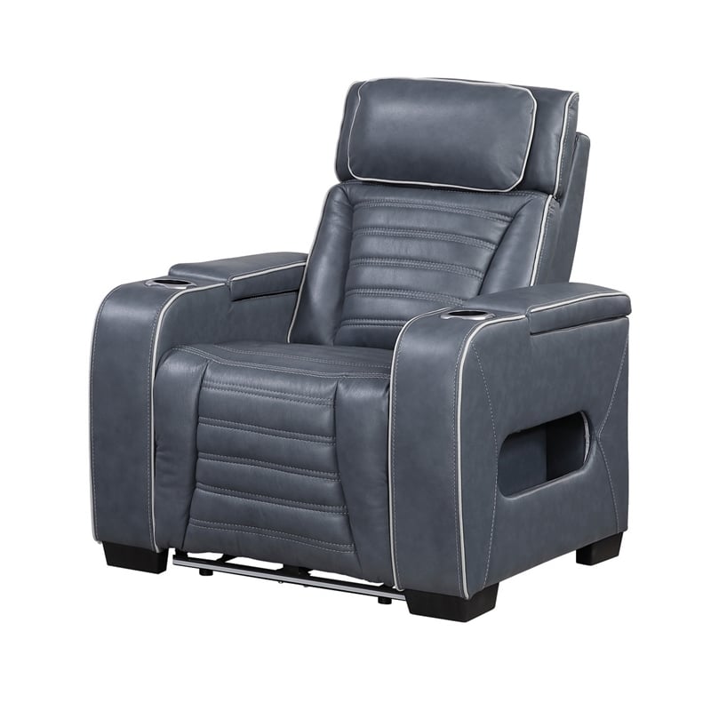 Cyrus Power Recliner- Headrest- Heat Massage- USB Ports- LED- Blue Leather