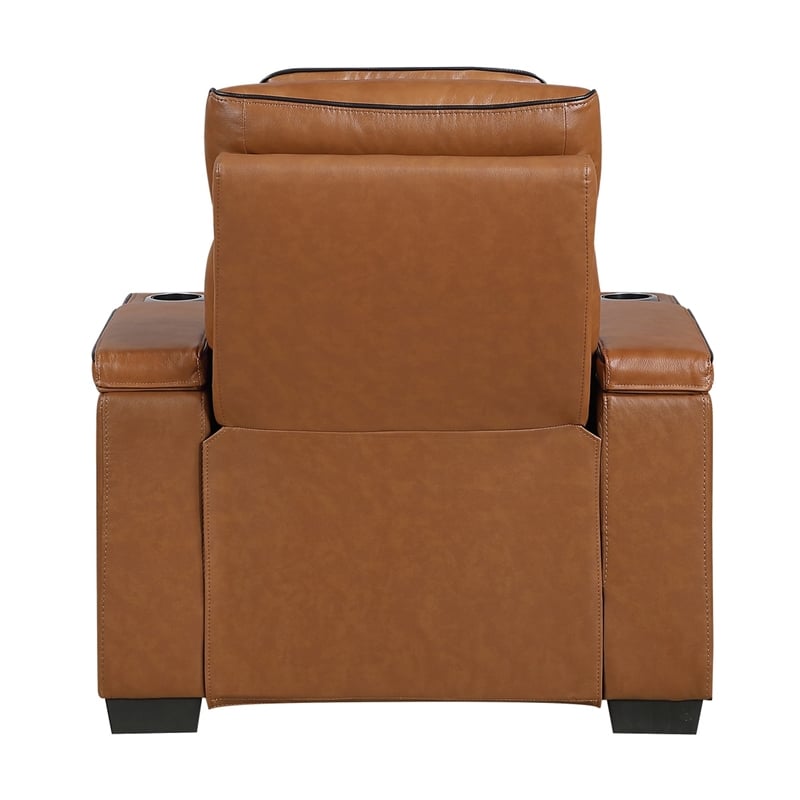 Cyrus Power Recliner w Headrest- Heat Massage-USB Ports-LED- Brown Leather