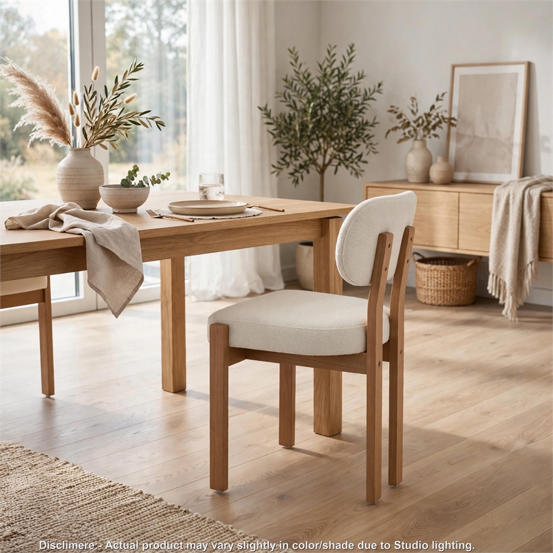 Zelda Dining Chairs- Set of 2- Brown Rubberwood Frame- Beige Fabric