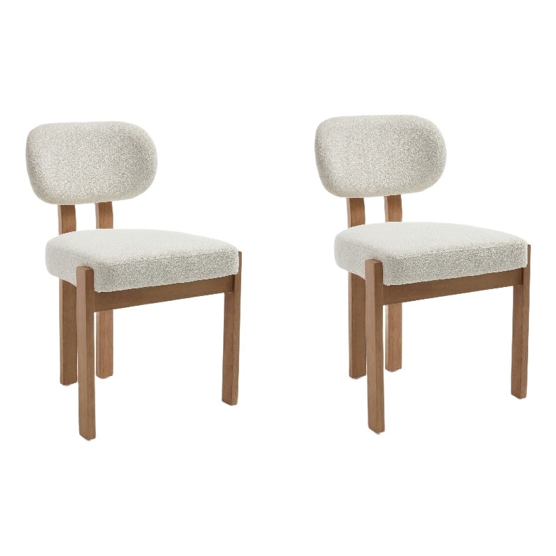 Zelda Dining Chairs- Set of 2- Brown Rubberwood Frame- Beige Fabric