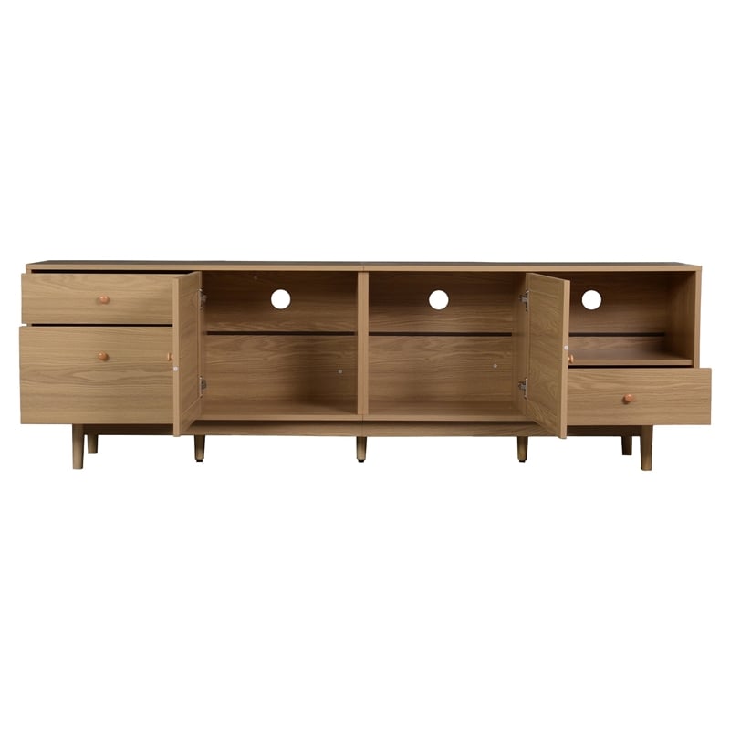TV Media Cabinet- 2 Rattan Doors- 3 Drawers- 1 Shelf- Natural Brown 77 Inch