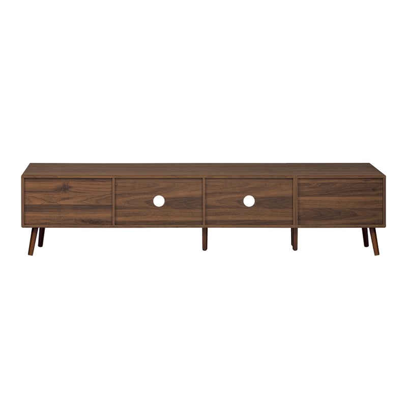 TV Media Cabinet- Glass Sliding Doors- 2 Drawers- Natural Brown- 77 Inch