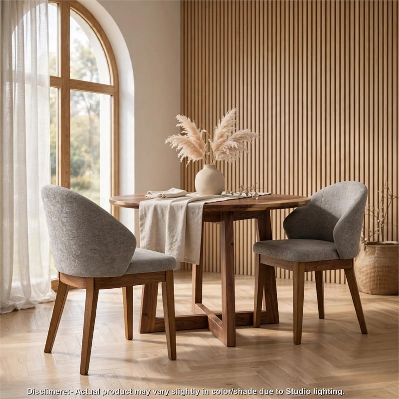 Andy Barrel-Back Dining Chairs with Walnut Legs- Set of 2- Gray Fabric
