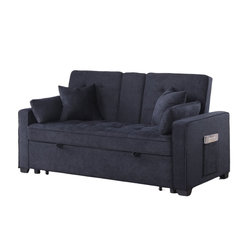 Oli Convertible Sleeper Loveseat- USB- 4 Throw Pillows- Gray Woven Fabric