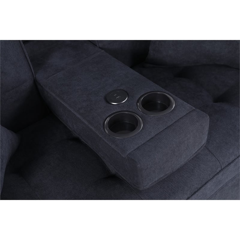 Oli Convertible Sleeper Loveseat- USB- 4 Throw Pillows- Gray Woven Fabric