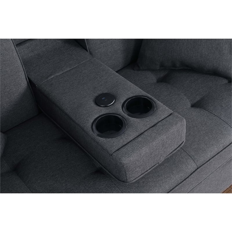 Oli Convertible Sleeper Loveseat- USB Ports- 4 Throw Pillows- Gray Linen