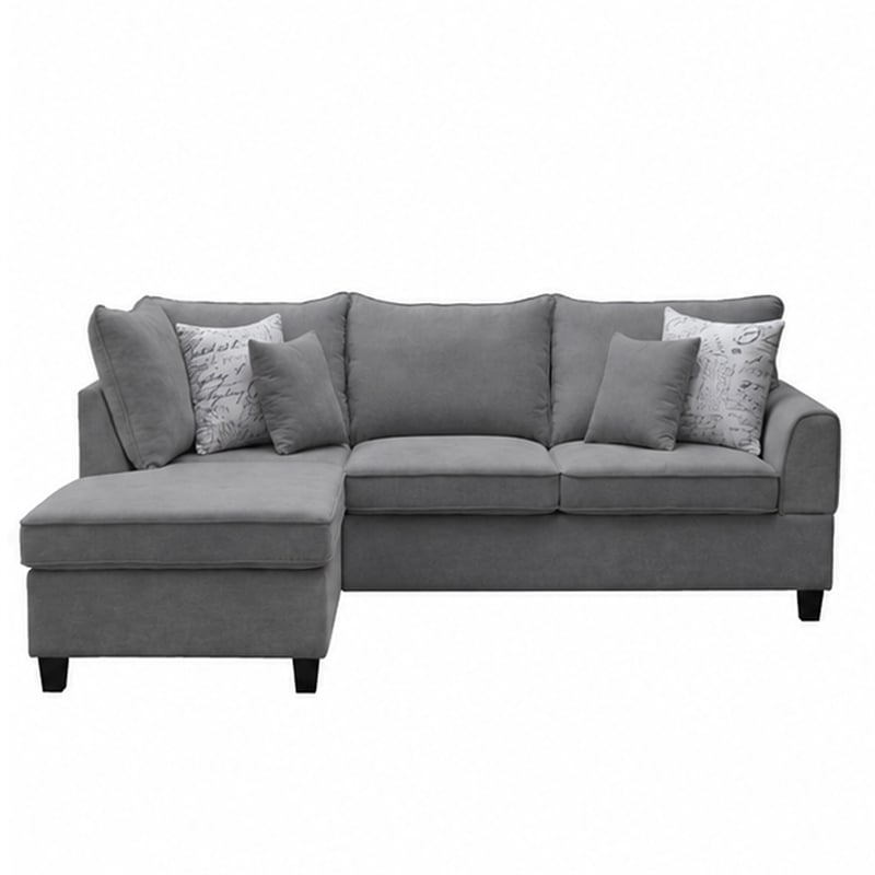 Kyna Sectional Sofa with Storage Ottoman- Throw Pillows- Gray Fabric