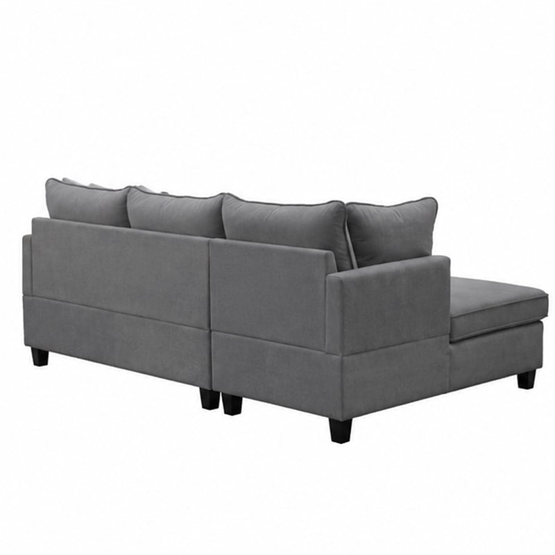 Kyna Sectional Sofa with Storage Ottoman- Throw Pillows- Gray Fabric