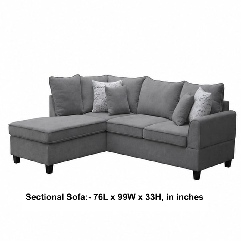 Kyna Sectional Sofa with Storage Ottoman- Throw Pillows- Gray Fabric