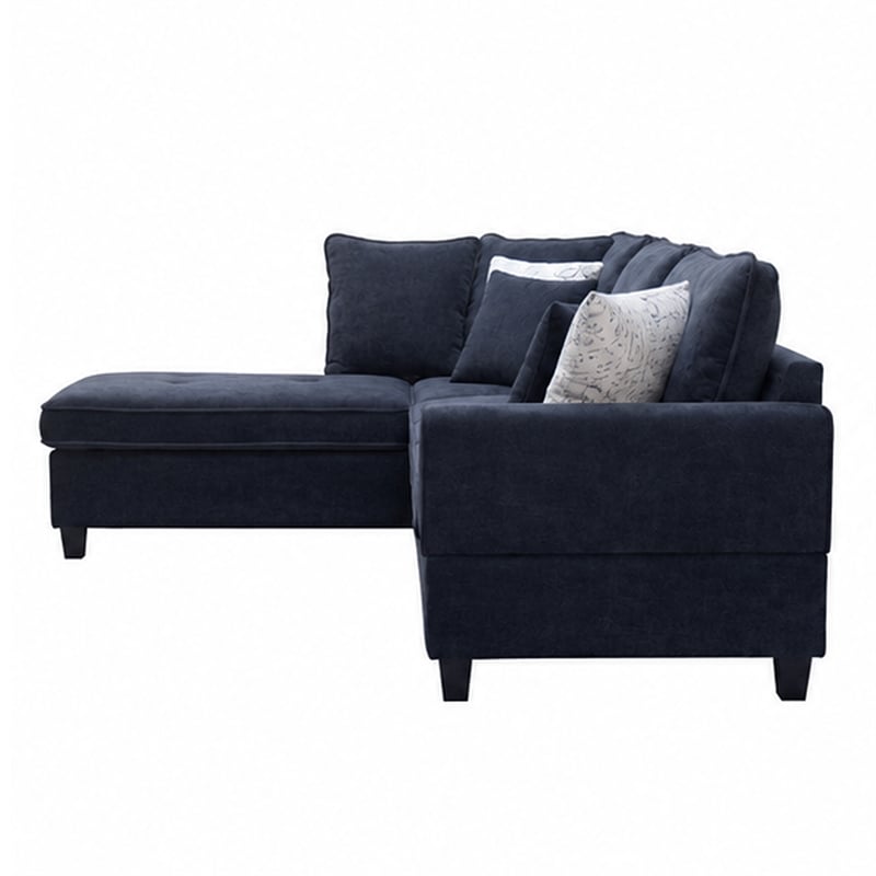 Kyna Sectional Sofa with Storage Ottoman- Throw Pillows- Black Fabric