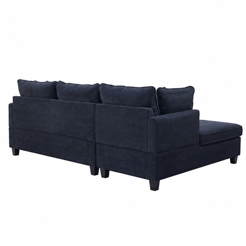 Kyna Sectional Sofa with Storage Ottoman- Throw Pillows- Black Fabric