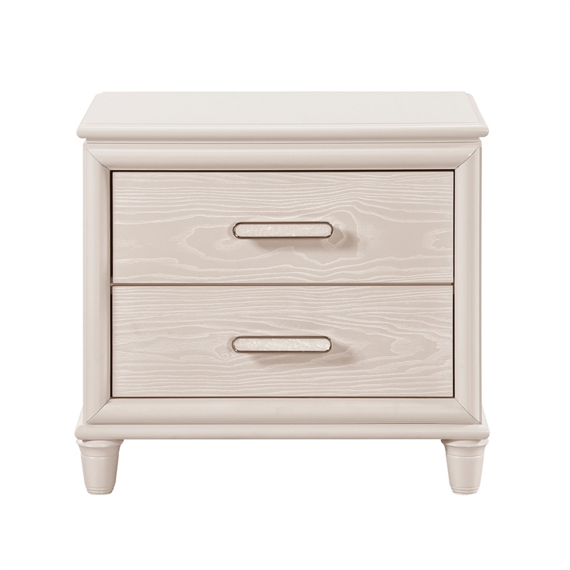 Monie Nightstand with 2 Drawers- USB-A and USB-C Ports- White Wood