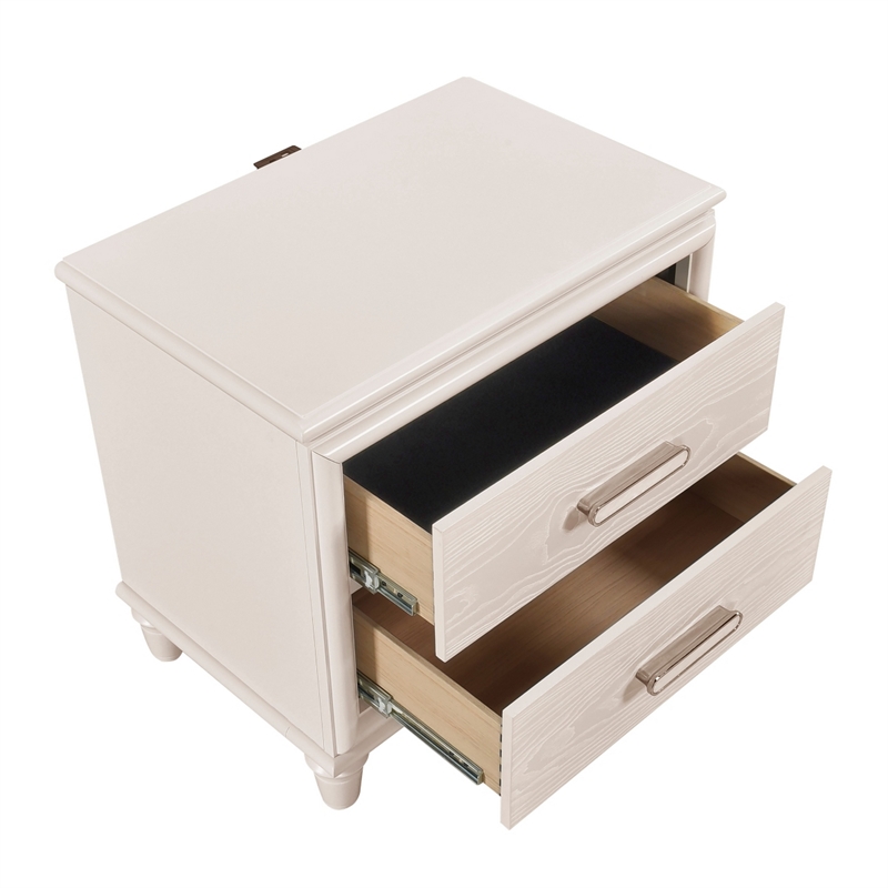 Monie Nightstand with 2 Drawers- USB-A and USB-C Ports- White Wood