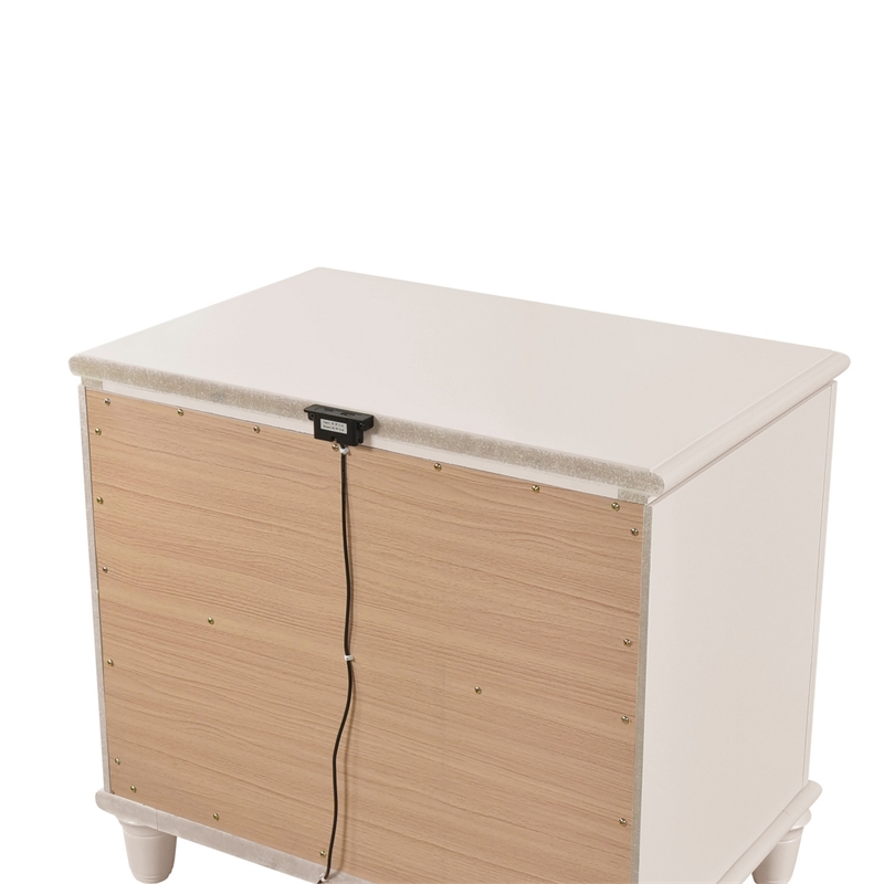 Monie Nightstand with 2 Drawers- USB-A and USB-C Ports- White Wood