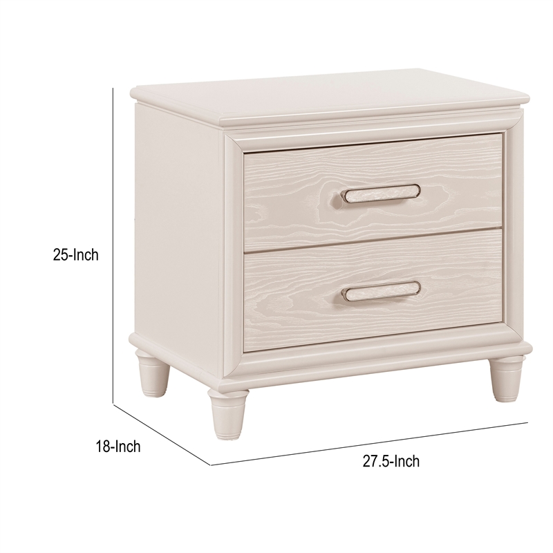 Monie Nightstand with 2 Drawers- USB-A and USB-C Ports- White Wood