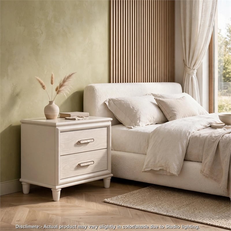 Monie Nightstand with 2 Drawers- USB-A and USB-C Ports- White Wood