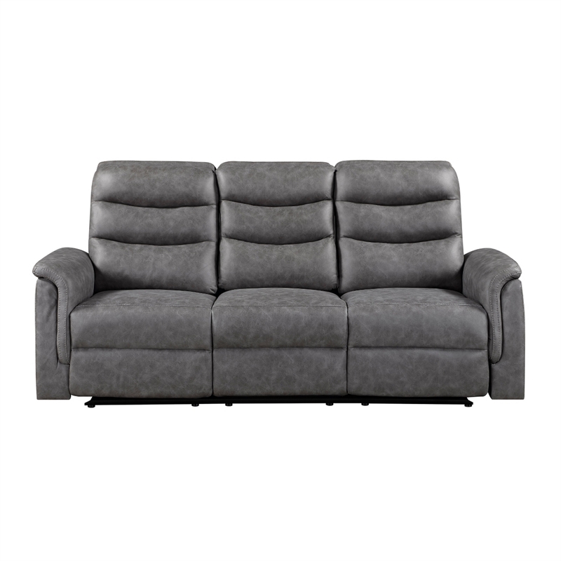 Meloni Double Glider Reclining Sofa- Drop-Down Table- Gray Microfiber