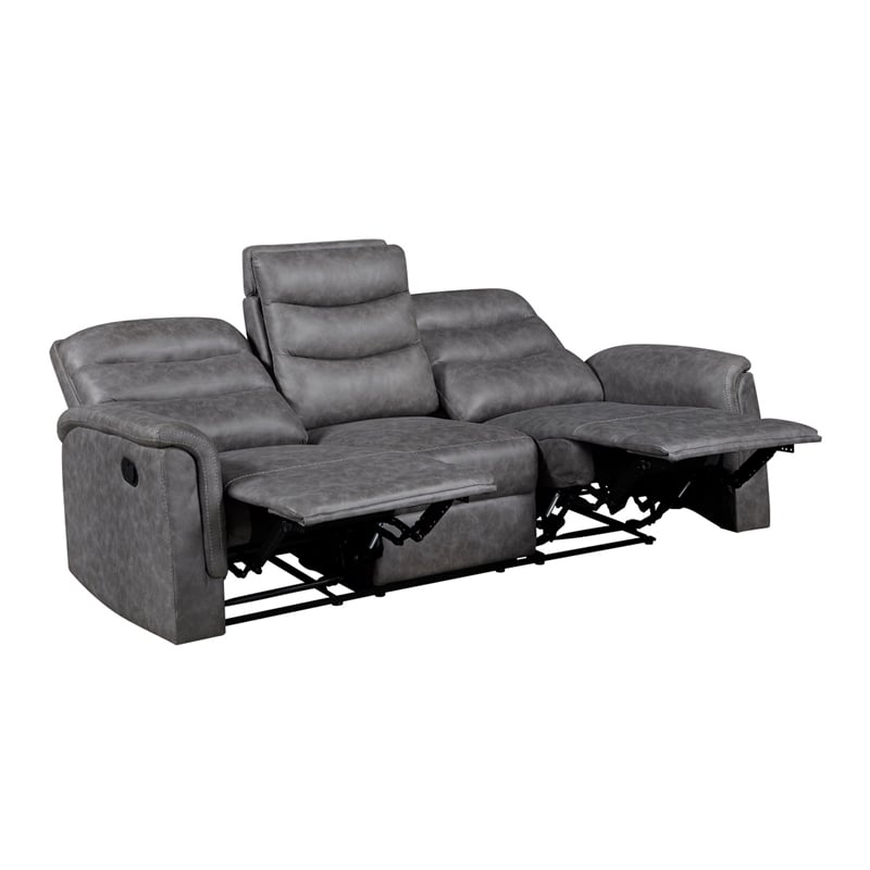 Meloni Double Glider Reclining Sofa- Drop-Down Table- Gray Microfiber