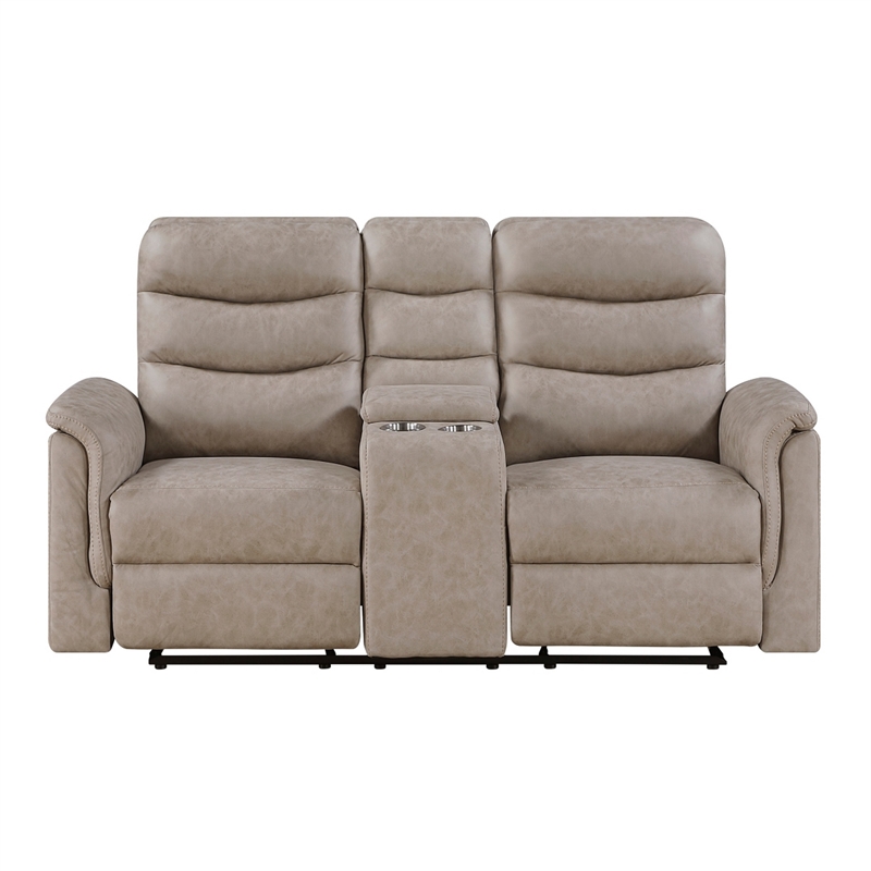 Meloni Glider Reclining Loveseat- Console and Holders- Taupe Fabric