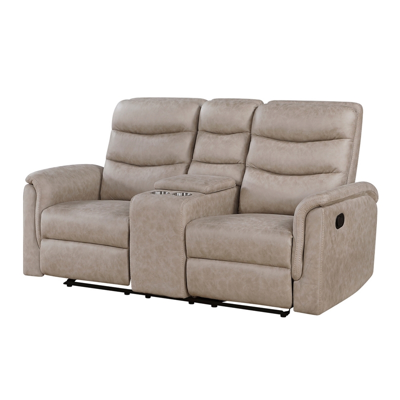 Meloni Glider Reclining Loveseat- Console and Holders- Taupe Fabric