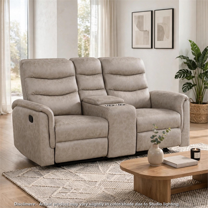 Meloni Glider Reclining Loveseat- Console and Holders- Taupe Fabric