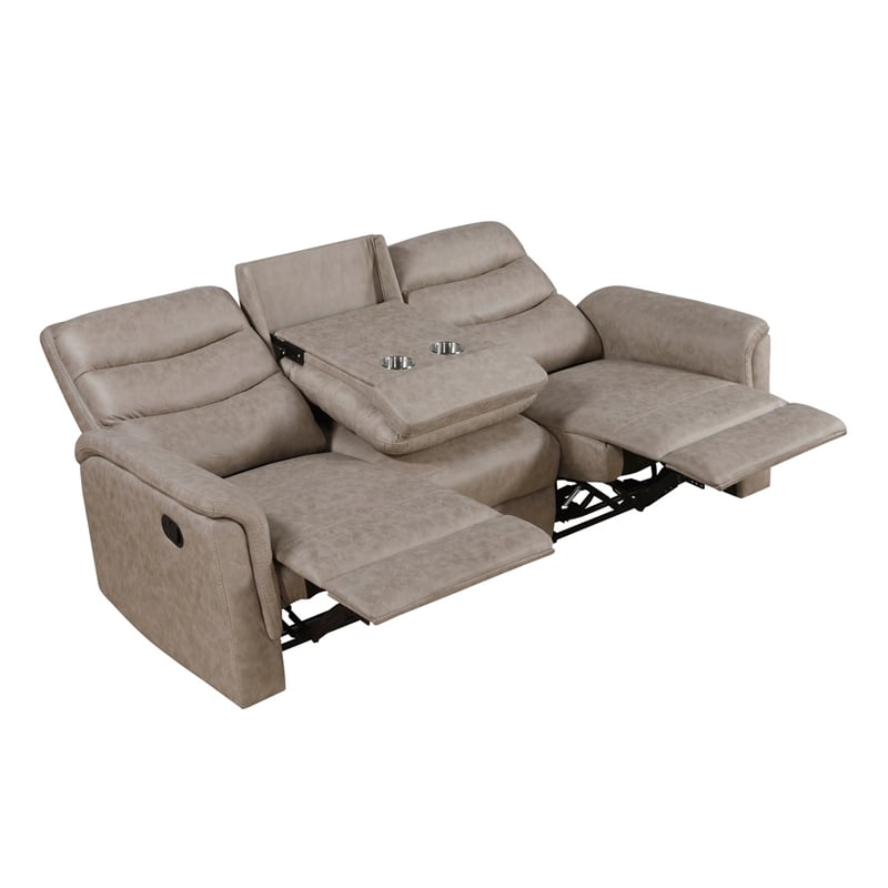 Meloni Double Glider Reclining Sofa- Drop-Down Table- Taupe Microfiber