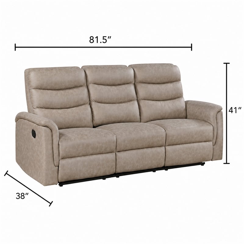 Meloni Double Glider Reclining Sofa- Drop-Down Table- Taupe Microfiber