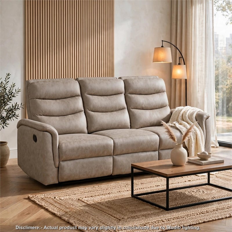 Meloni Double Glider Reclining Sofa- Drop-Down Table- Taupe Microfiber
