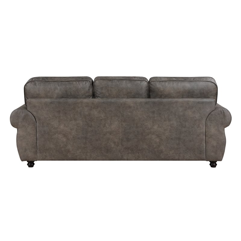 Pinto Sofa with Nailhead Trim and 2 Accent Pillows- Gray Microfiber