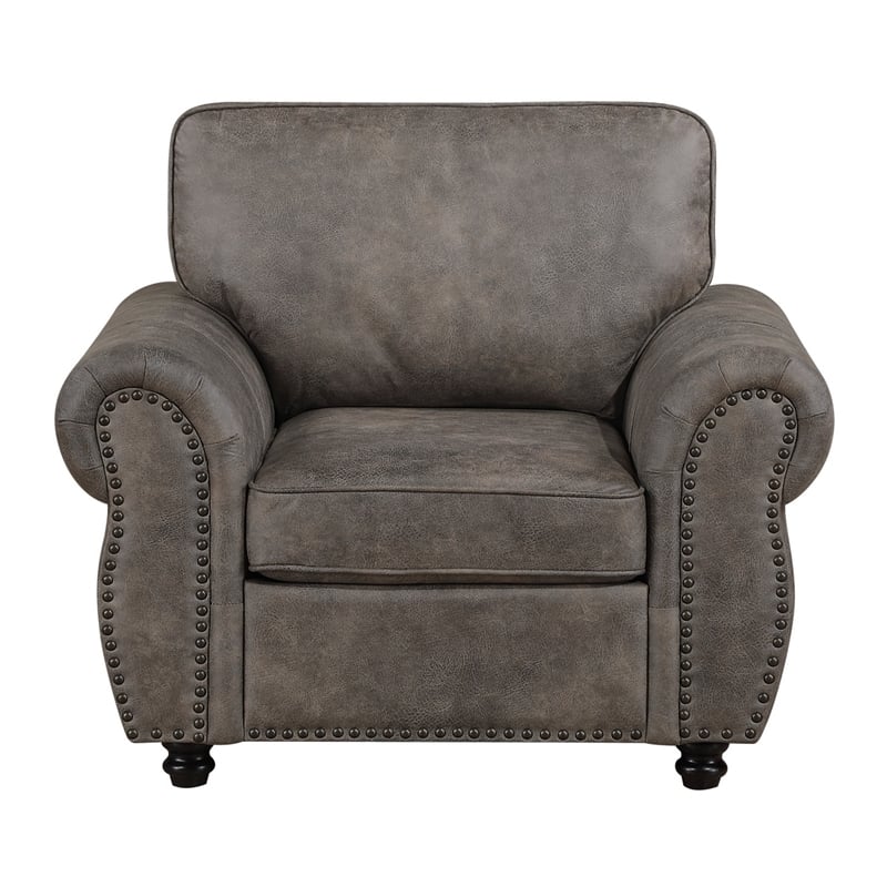 Pinto Traditional Accent Chair- Nailhead Trim- Brown-Gray Microfiber
