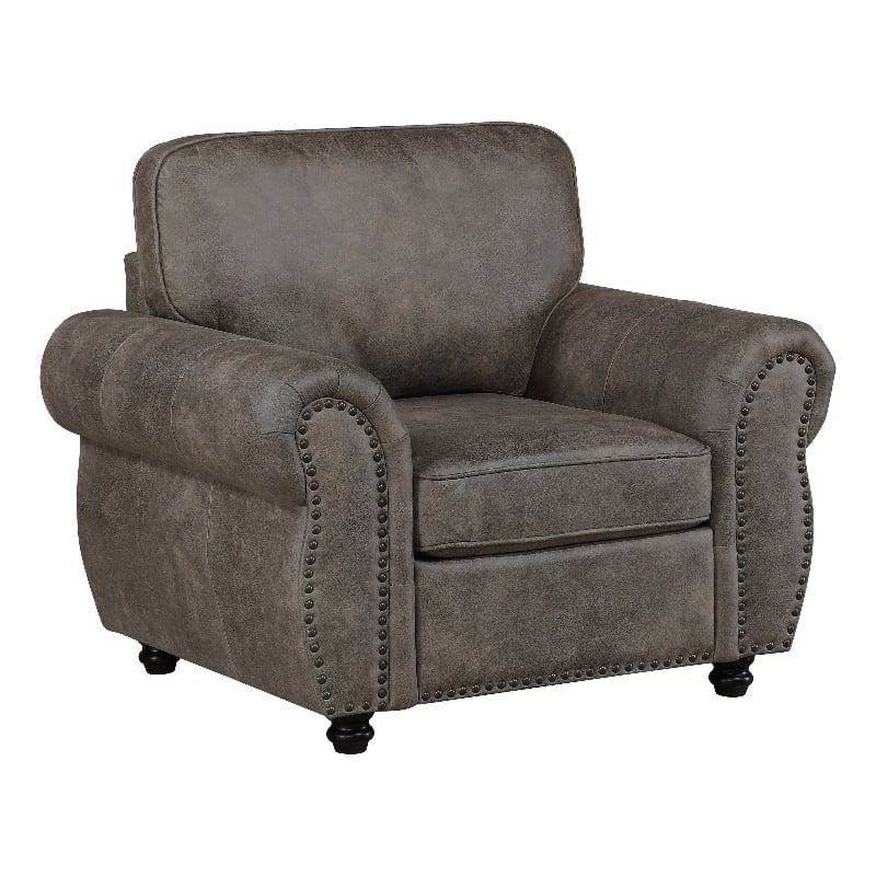 Pinto Traditional Accent Chair- Nailhead Trim- Brown-Gray Microfiber