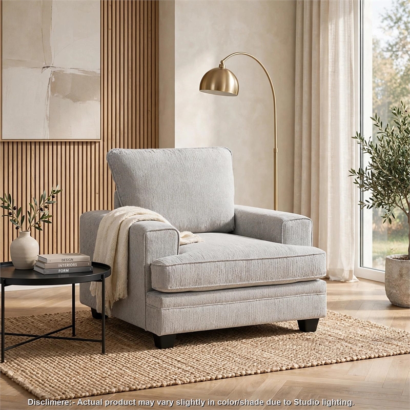 Rahi Accent Chair- Track Arms- Foam Seat- Stone Gray Chenille- Black
