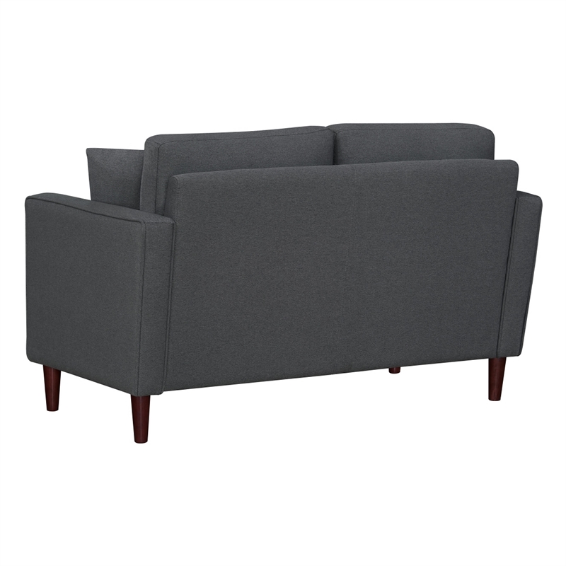 Yera Loveseat w 2 Pillows- Tufted Gray Fabric- Cherry Brown Wood 52 Inch