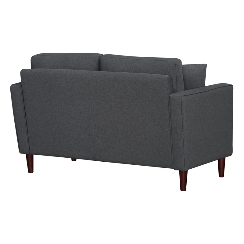 Yera Loveseat w 2 Pillows- Tufted Gray Fabric- Cherry Brown Wood 52 Inch