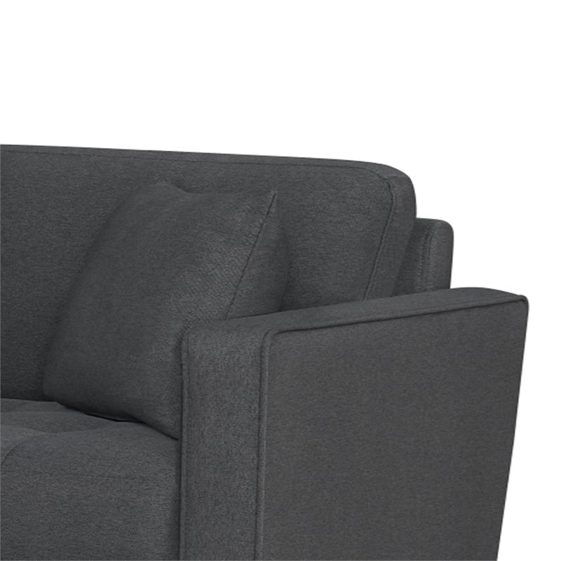 Yera Loveseat w 2 Pillows- Tufted Gray Fabric- Cherry Brown Wood 52 Inch
