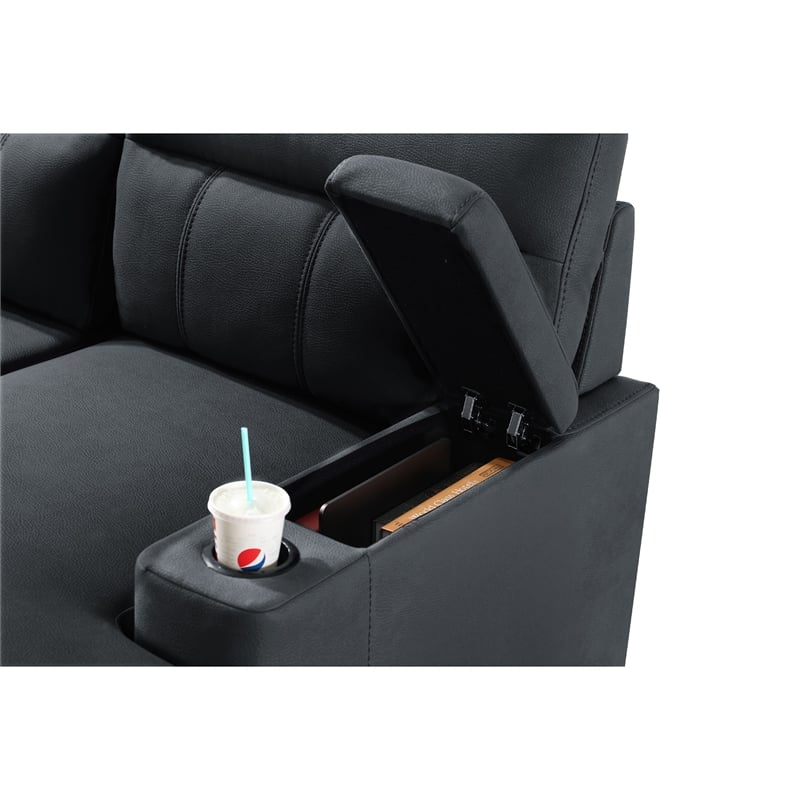 Zen Sleeper Sectional with Storage and Pull-Out Bed- Black Microfiber
