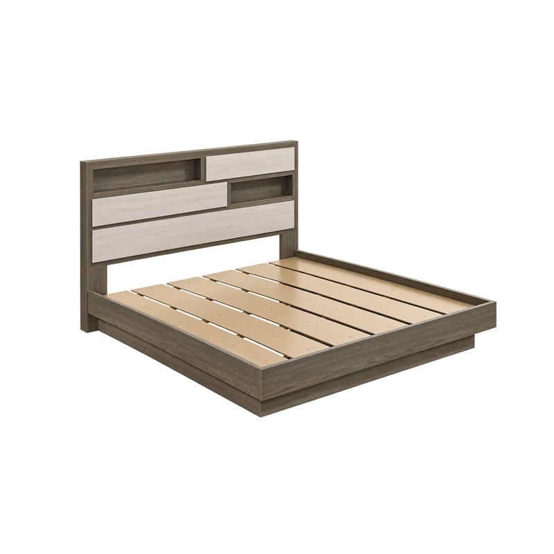 King Bedroom Set- Storage Gray and Nickel- 2 Piece Set with Nightstand