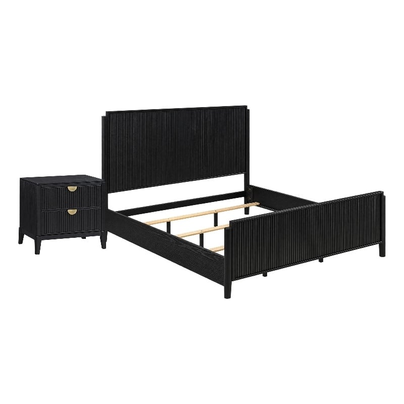 California King Bedroom Set- Black and Gold- 2 Piece Set with Nightstand