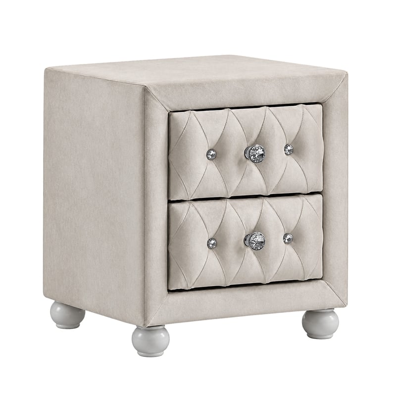 Full Bedroom Set- Upholstered Storage Design- Beige- 4pc w NS- Dresser