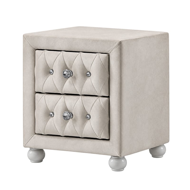 Full Bedroom Set- Upholstered Storage Design- Beige- 4pc w NS- Dresser