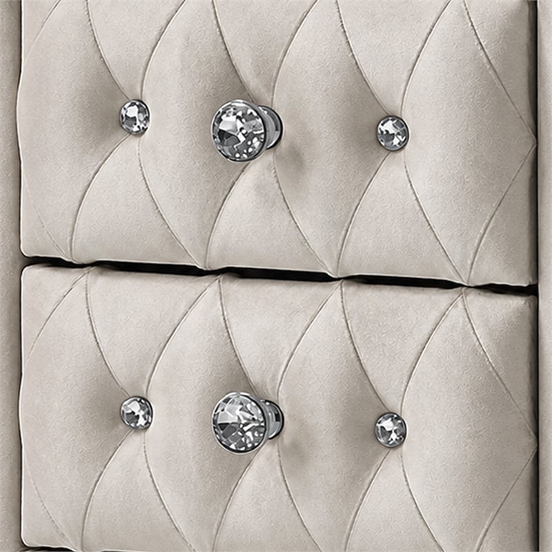 Full Bedroom Set- Upholstered Storage Design- Beige- 3pc w NS- Dresser