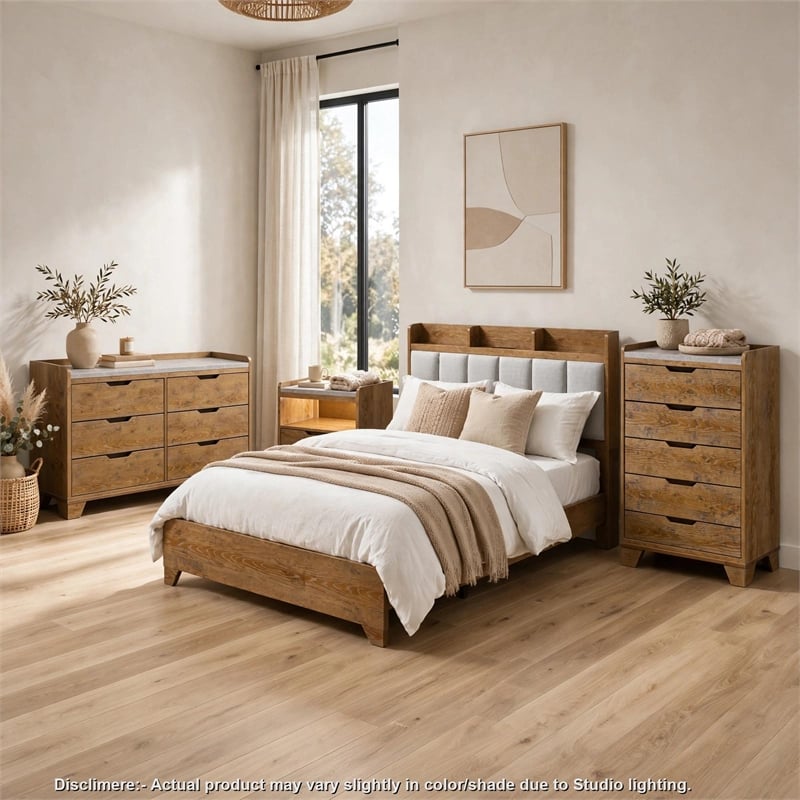 Queen Bedroom Set- Light Aspen Brown Gray- 4pc w Nightstand- Dresser