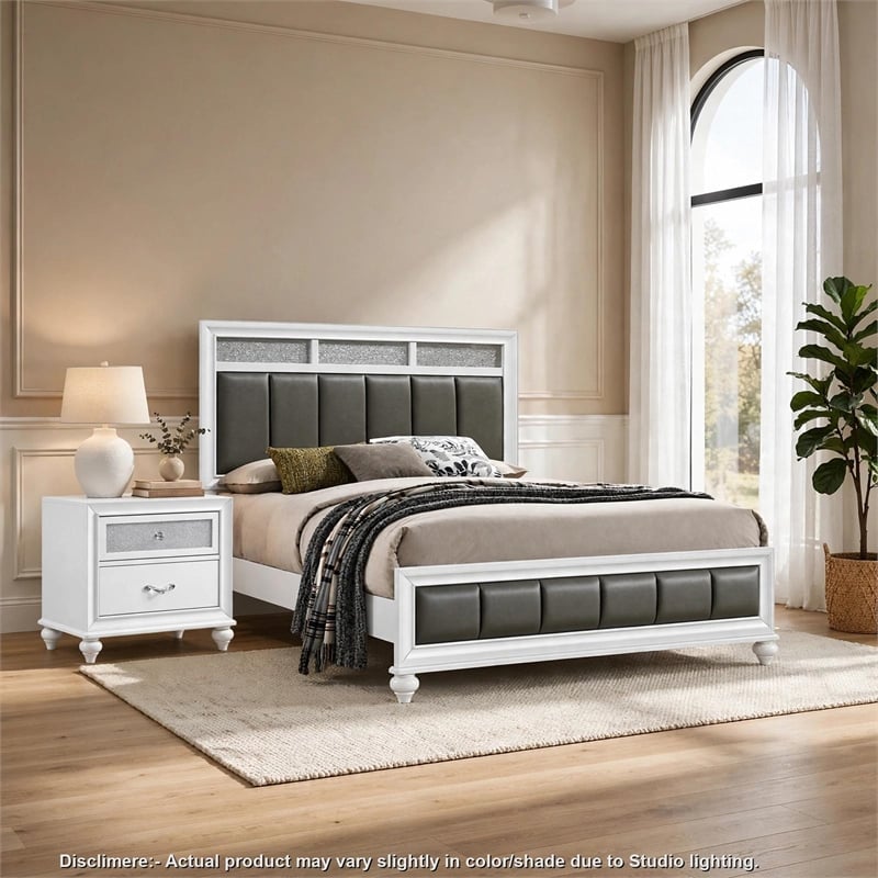 Queen Bedroom Set- White and Gray- 2 Piece Set with Nightstand