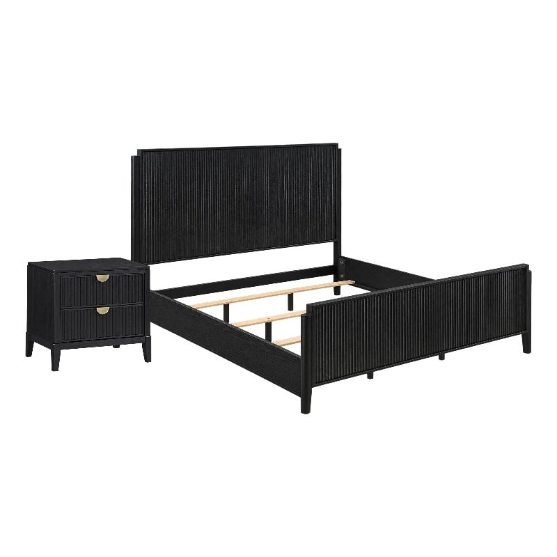 King Bedroom Set- Black and Gold- 2 Piece Set with Nightstand