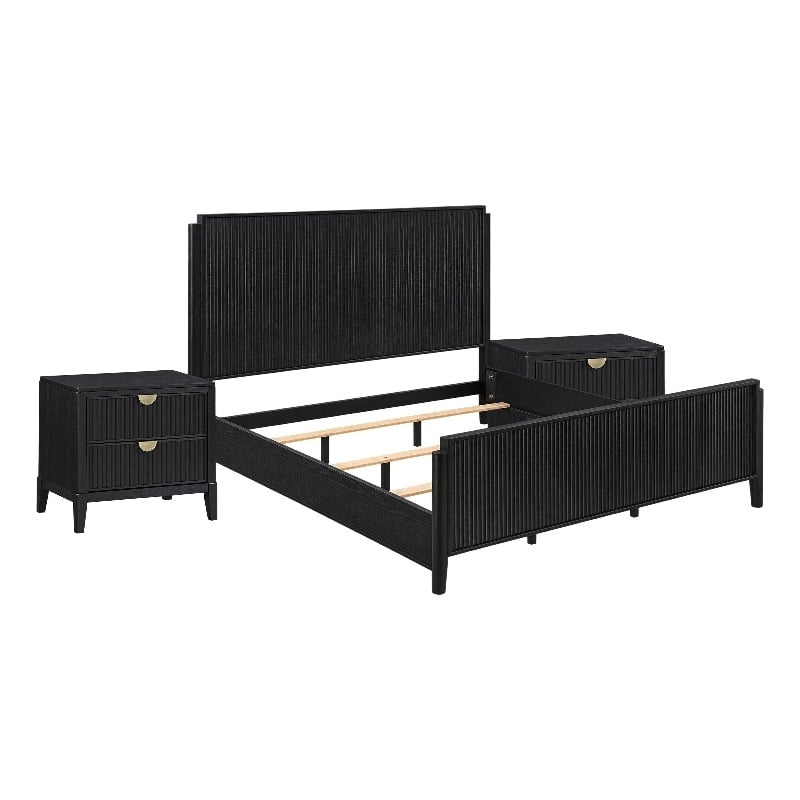 King Bedroom Set- Black and Gold- 3 Piece Set with 2 Nightstands