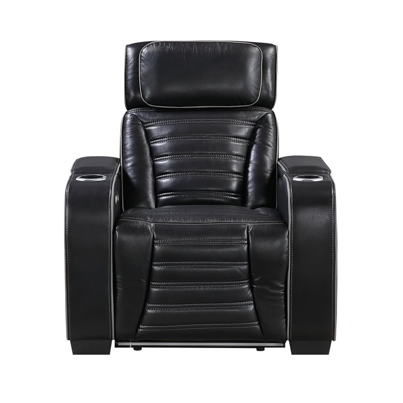 Cyrus Power Recliner w Headrest- Heat Massage- USB Ports-Black Leather