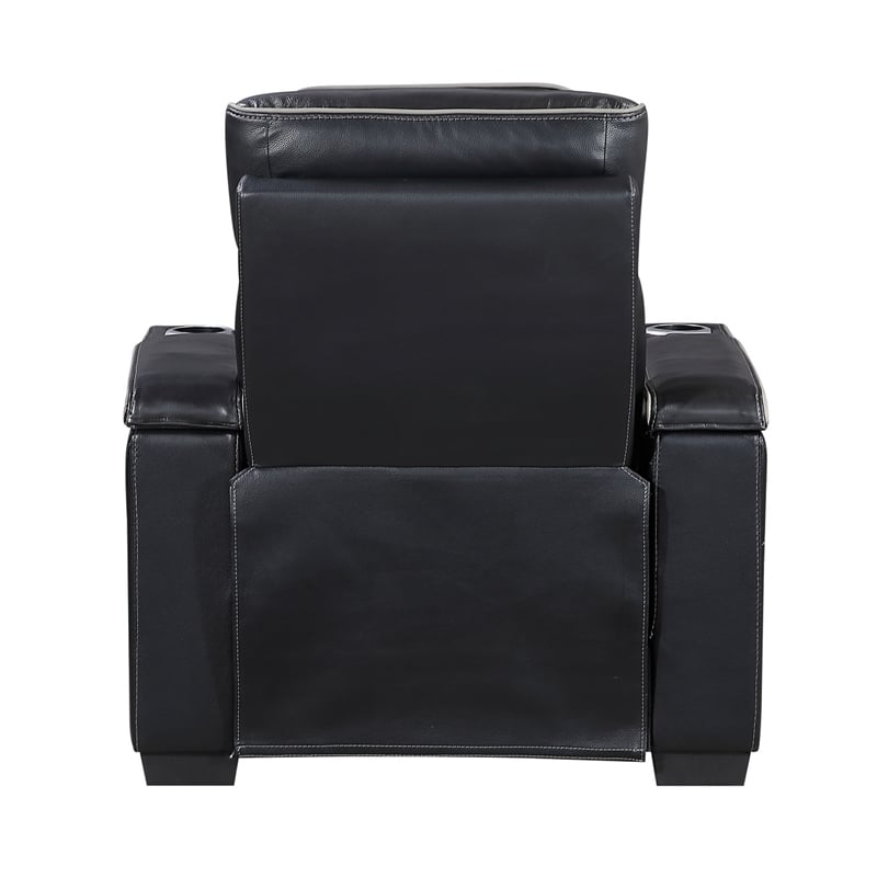 Cyrus Power Recliner w Headrest- Heat Massage- USB Ports-Black Leather