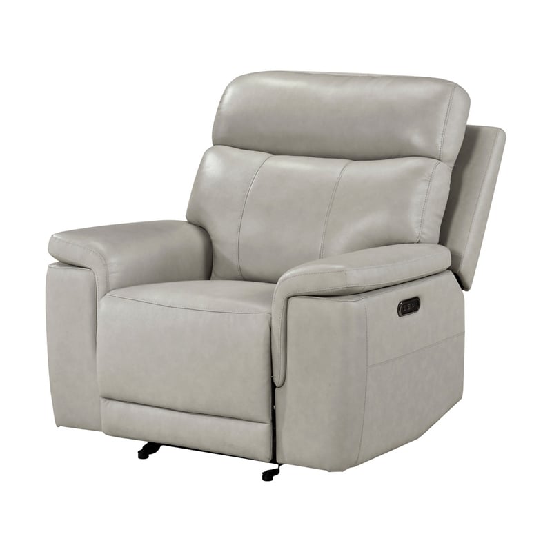 Zelda Power Glider Recliner- Power Headrest- USB- Gray Genuine Leather