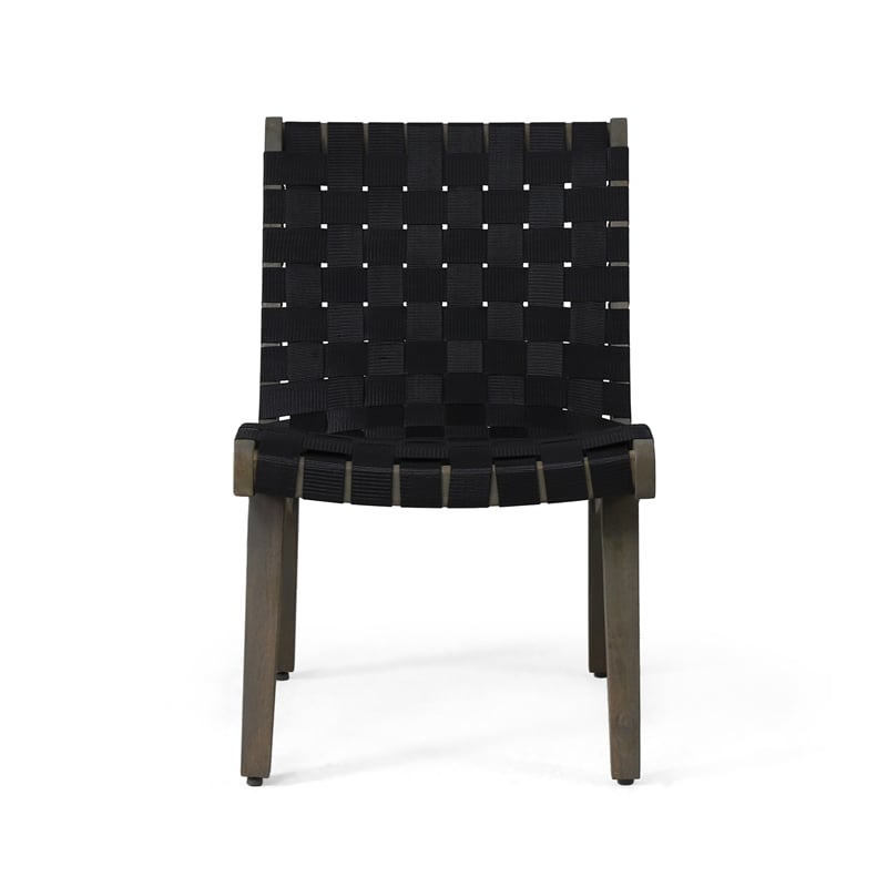 Chary Outdoor Lounge Chair- Rope Woven Seat and Back- Gray Wood